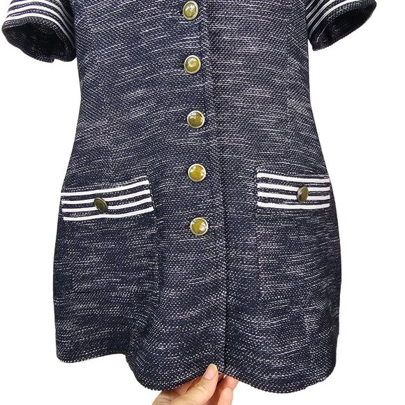 St. John Black & White Santana Knit Blazer Jacket Sz 6 Gold Button Nautical - Picture 5 of 12